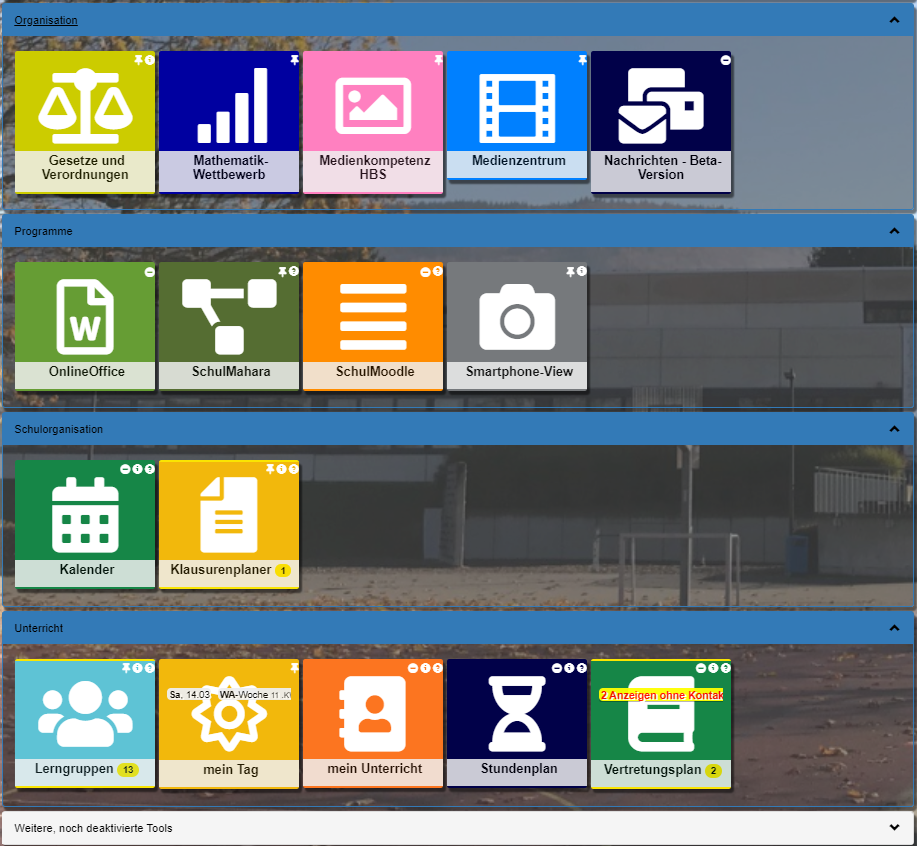 Bildschirmfoto Überblick Schulportal