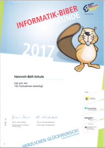 Urkunde Informatik-Biber-Wettbewerb 2017