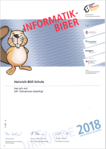 Urkunde Informatik-Biber-Wettbewerb 2018