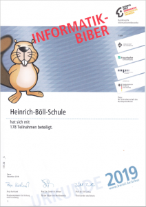 Urkunde Informatik-Biber-Wettbewerb 2019