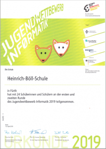 Urkunde Jugendwettbewerb Informatik 2019