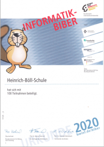 Urkunde Informatik-Biber-Wettbewerb 2020