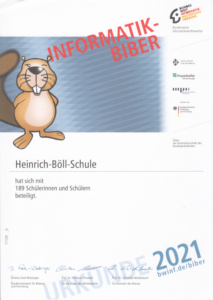 Urkunde Informatik-Biber-Wettbewerb 2021
